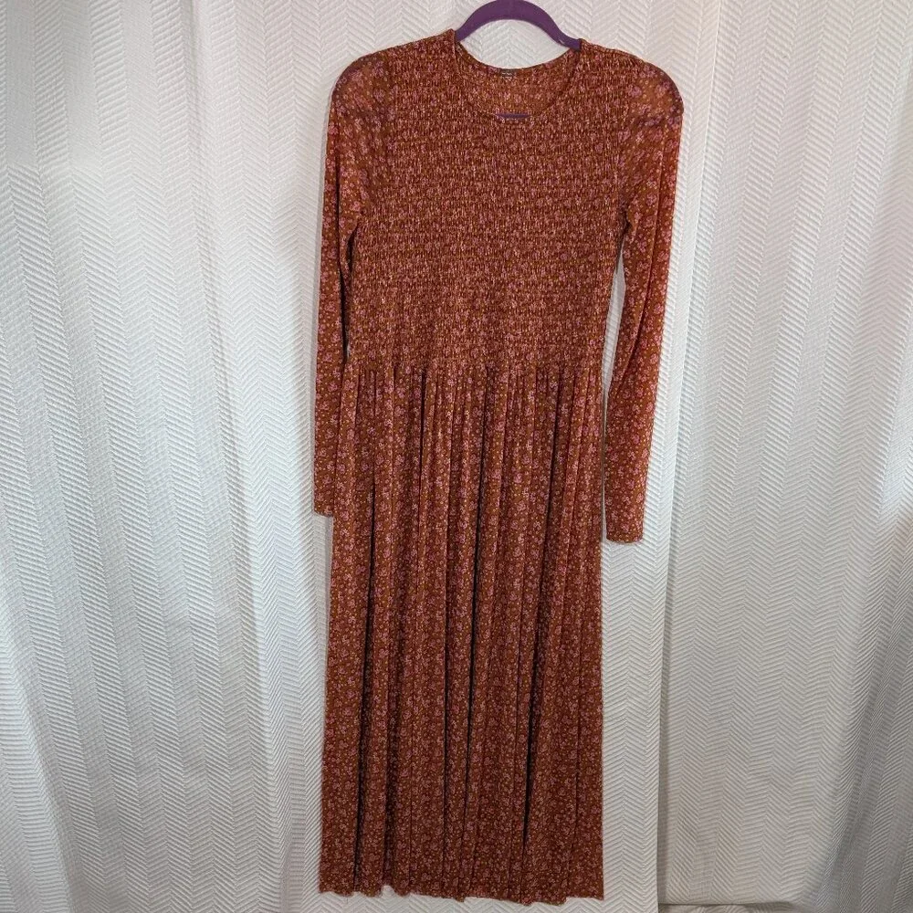 Free People Hello and Goodbye Midi Dress Floral Orange/Brown Est. Medium Boho - Picture 10 of 11
